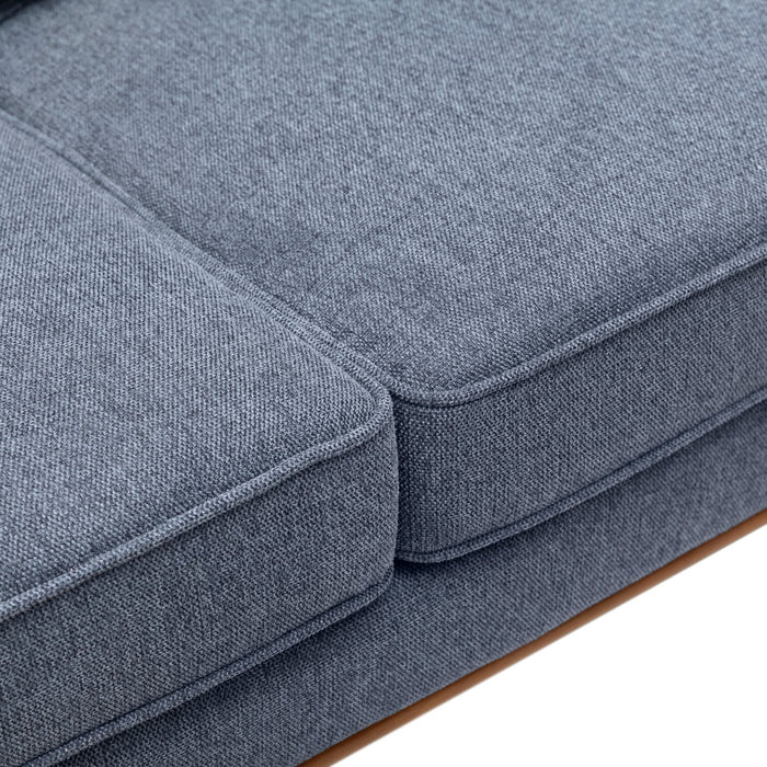 Kort & Co. Kassia 80\" Blue Linen-Look Fabric Condo-Size Sofa with Wood Base and Legs