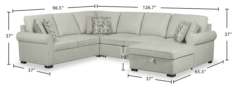 Haven 4-Piece Chenille Right-Facing Sleeper Sectional - Seafoam 