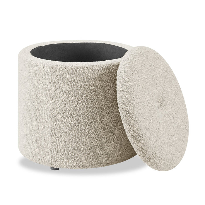 Ontario Round Fabric Storage Ottoman - White