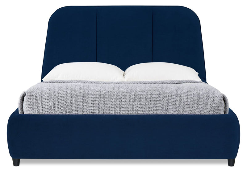 Mave Upholstered Platform Bed in Blue Velvet - Queen Size