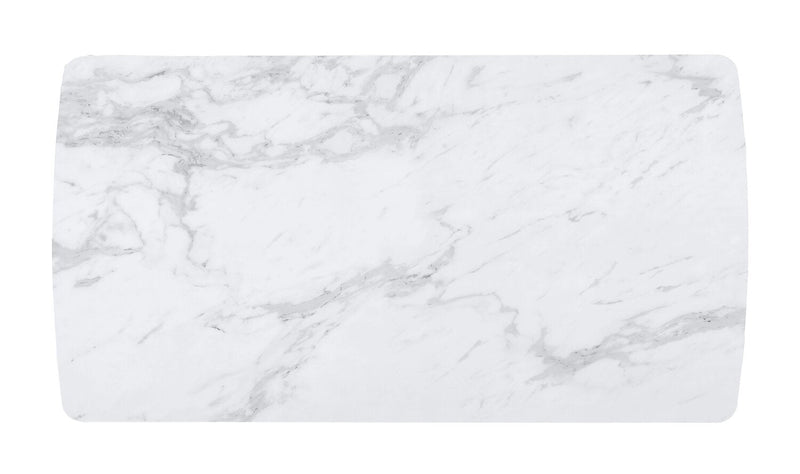 Bari Dining Table with Marble-Look Ceramic Top, Metal, Geometric Base, 63\"W - White 