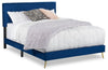 Gabi Upholstered Bed in Blue Velvet Fabric with Gold Finish Legs, Button Tufted - King Size 