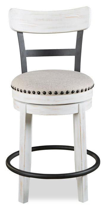Otis Counter-Height Stool with Swivel Seat & Vegan Leather Fabric, 24\"H, Metal - White 
