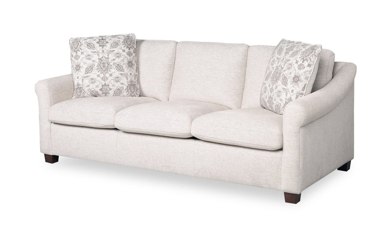Mallie 84\" Shell White Chenille Fabric Sofa with Rolled Arms and Wood Legs