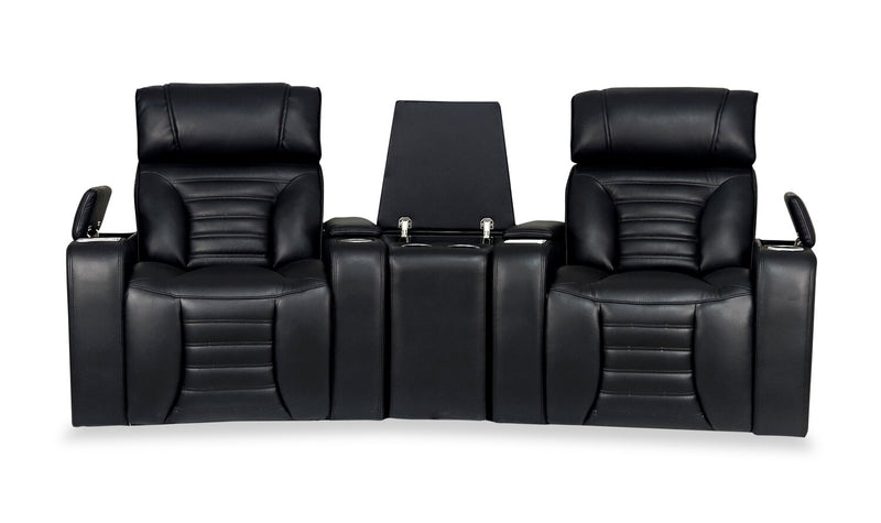 Zen 3-Piece Black Faux Leather Power Reclining Massage Home Theatre Sectional with Refrigerator Console 