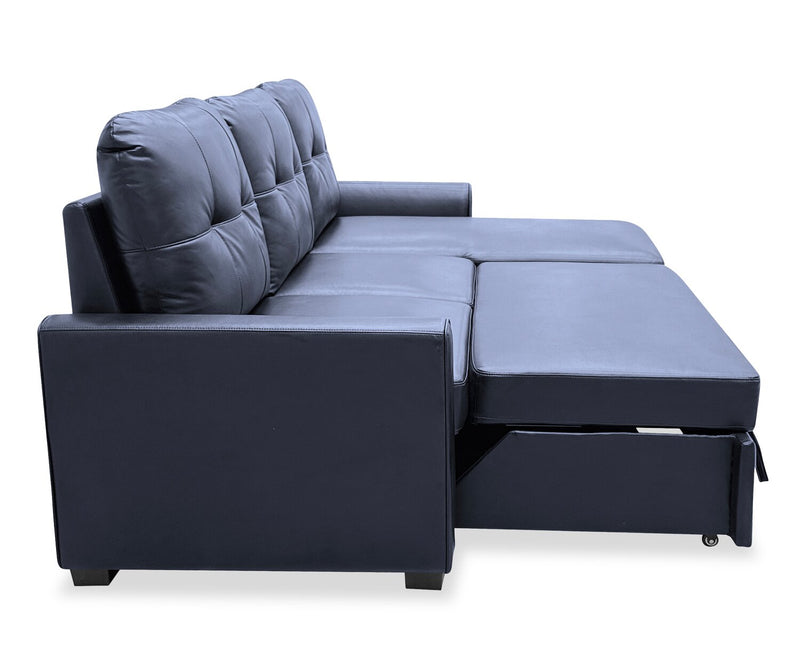 Carter 2-Piece Right-Facing Leather-Look Fabric Sleeper Sectional with Storage Chaise - Black