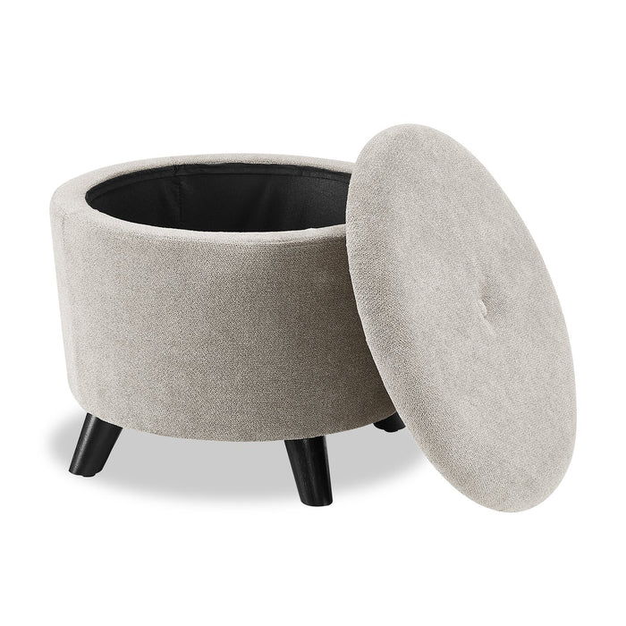 Winnipeg Round Fabric Storage Ottoman - Grey