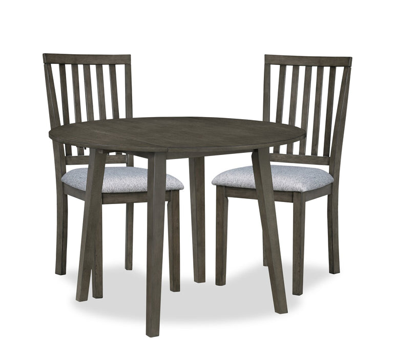 Bryn 3pc Dining Package with 42\" Round Drop-Leaf Table & 2 Chairs, Fabric - Dark Grey