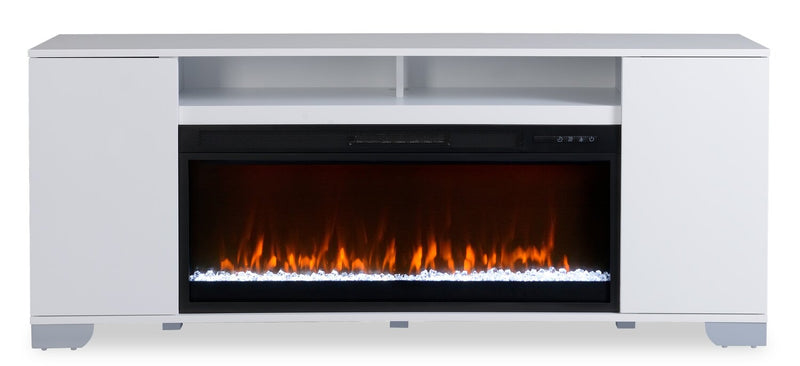 Robin 70\" Modern Electric Fireplace TV Stand with Storage and Cable Management for TVs up to 80\"- White