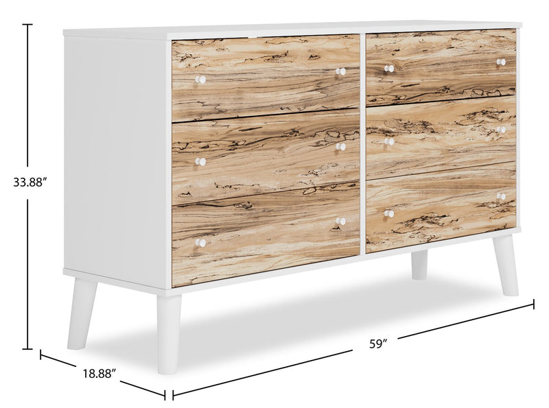 Wolf Bedroom 6-Drawer Dresser, 59\"W x 33.9\"H, Modern Mid-Century - Two-tone White & Natural 