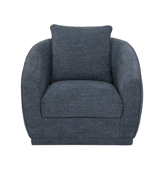 Rio 34.5\" Blue Chenille Fabric Swivel Accent Chair with Reversible Seat Cushion