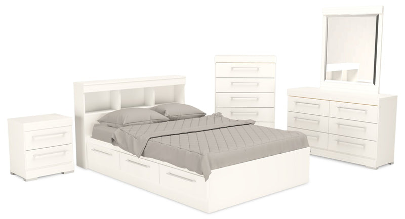 Riley Full Mates Bed with Bookcase Headboard - White