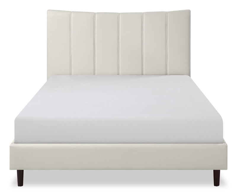 Paseo Platform Bed in Taupe Vegan-Leather Fabric - Queen Size