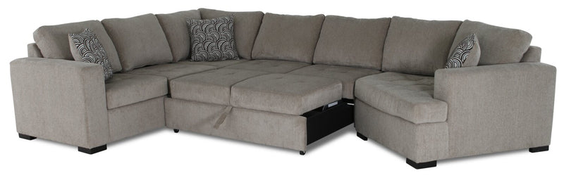 Legend 4-Piece Right-Facing Chenille Cuddler Sleeper Sectional - Platinum 