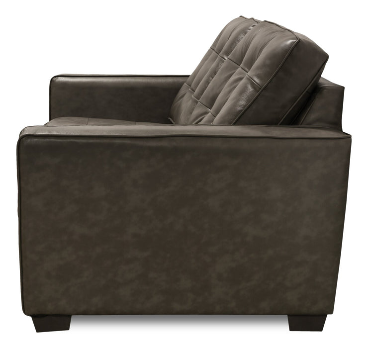 Clare 60\" Genuine Leather Loveseat with Button Tufting – Charcoal 