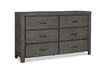Koda Bedroom 6-Drawer Dresser, 60\"W x 36\"H, Acacia Wood - Grey 