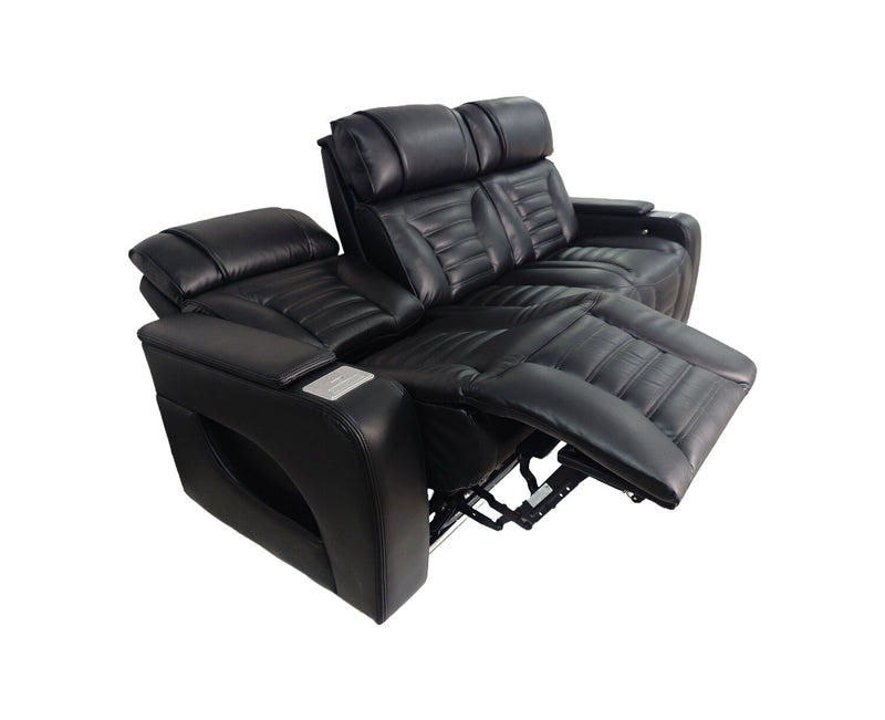 Zen 86\" Black Faux Leather Power Reclining Massage Sofa with Power Headrests and Drop-Down Console