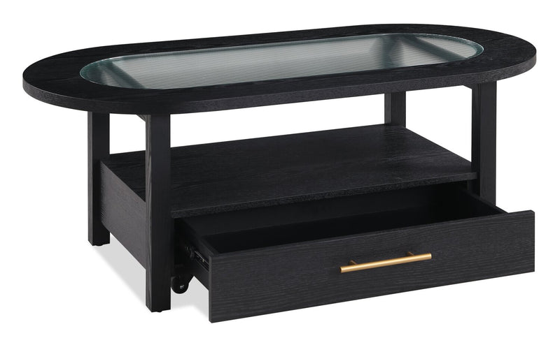 Dalton 47.5\" Coffee Table with Glass Top and Drawer - Black 