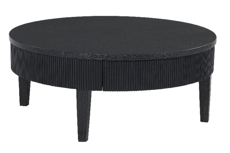 Sanford 42” Contemporary Round Solid Wood Coffee Table with Storage - Black