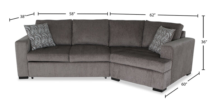 Made in Canada Legend 2-Piece Right-Facing Chenille Fabric Cuddler Sleeper Sectional - Pewter Brown