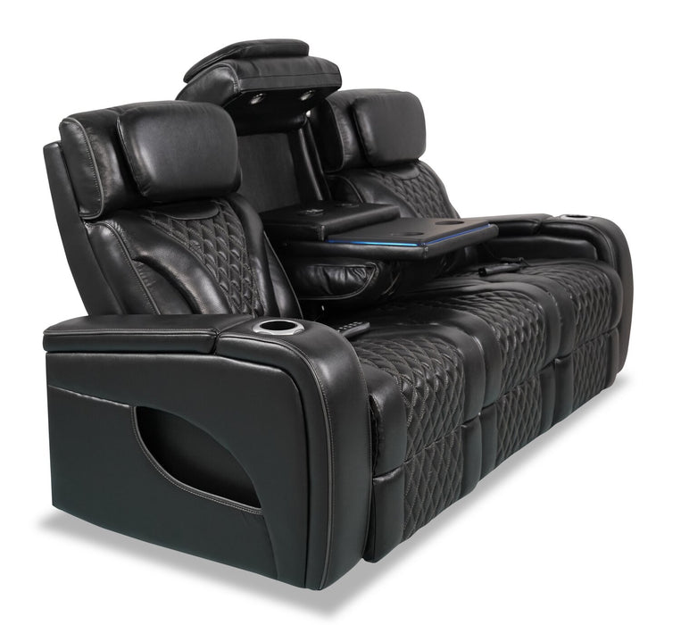 Elite Genuine Leather Power Reclining Sofa with Massage Function - Black
