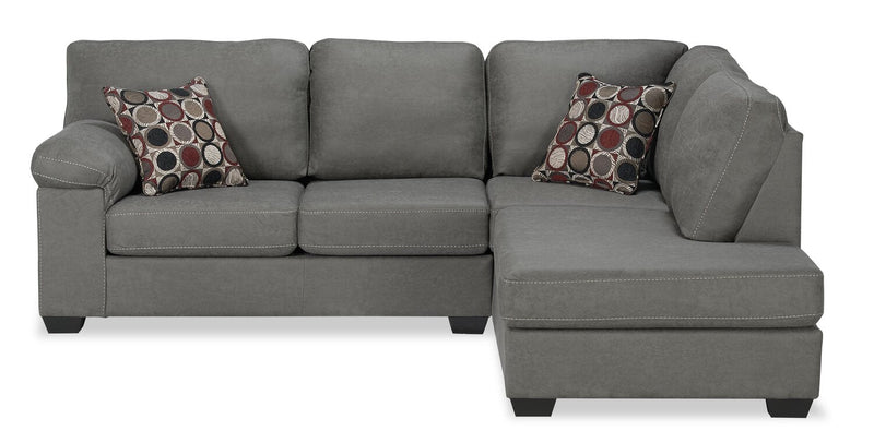 Made in Canada Morty 2-Piece Right-Facing Leather-Look Fabric Sectional with Accent Pillows - Grey 