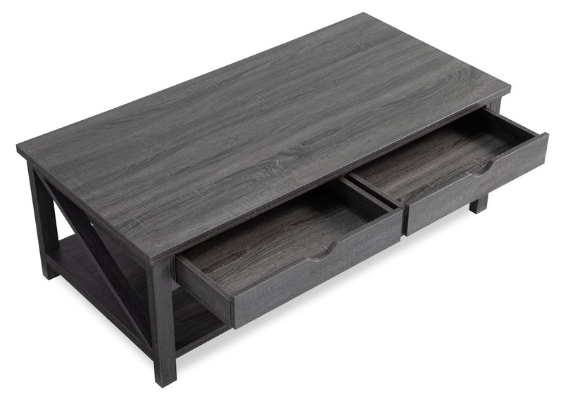 Jake 47.25\" Rustic 2-Pack Coffee + End Table with Storage and Shelf - Distressed Grey 