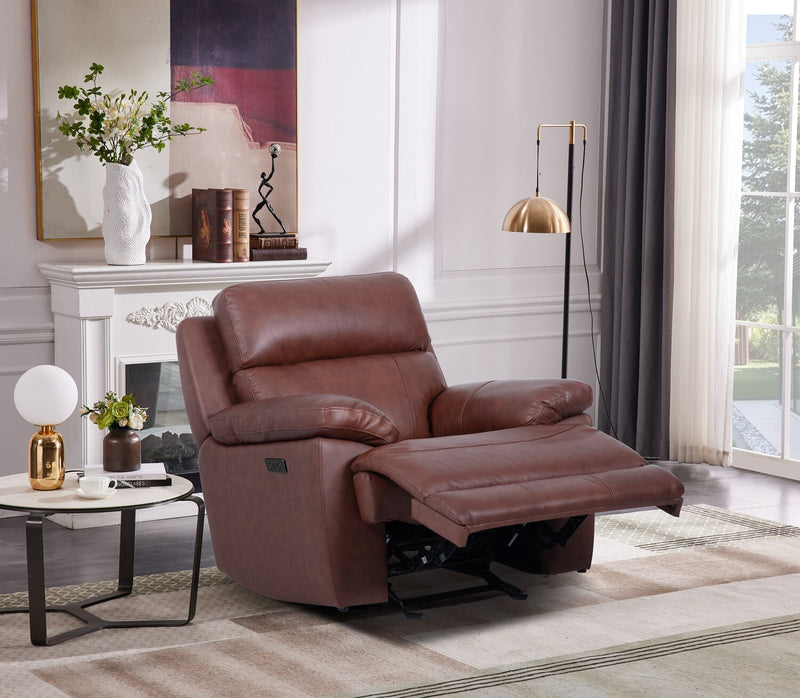 Sorrento 42\" Madrid Brick Brown Genuine Leather Power Reclining Chair with USB Port