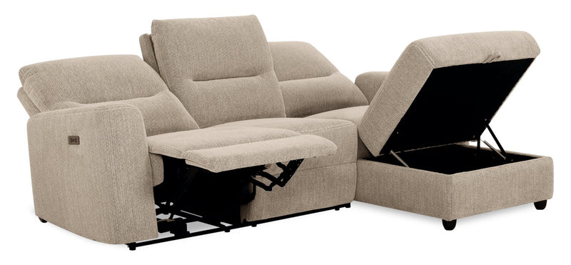 Meadow 2-Piece Right-Facing Taupe Chenille Fabric Power Reclining Sectional with Storage Chaise