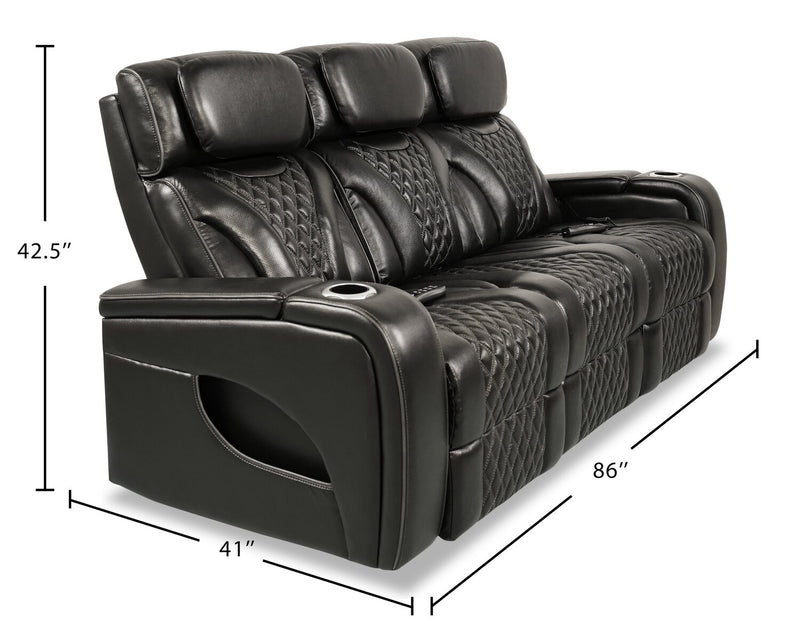 Elite Genuine Leather Power Reclining Sofa with Massage Function - Black