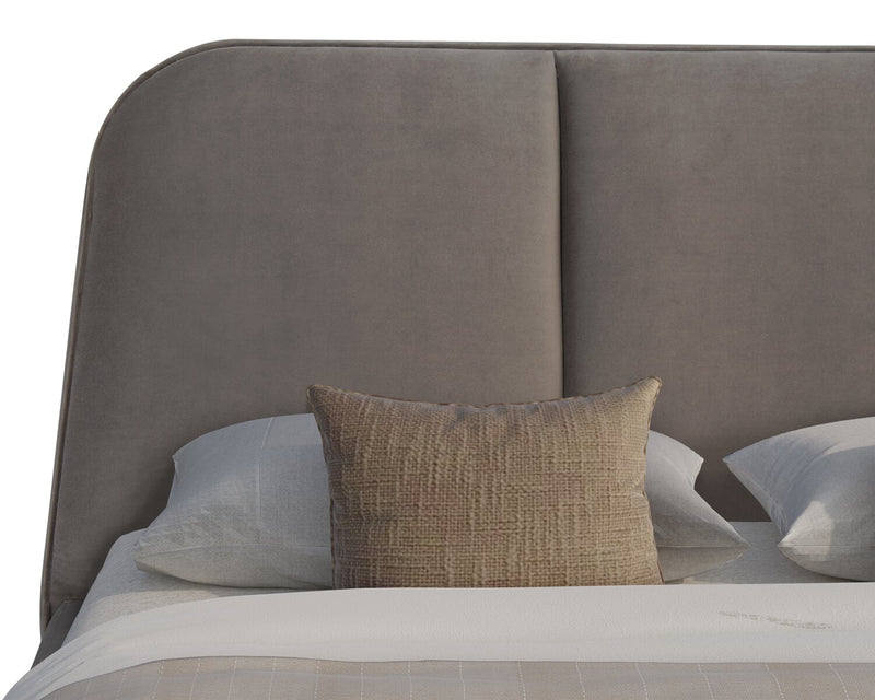 Mave Upholstered Platform Bed in Grey Velvet - King Size