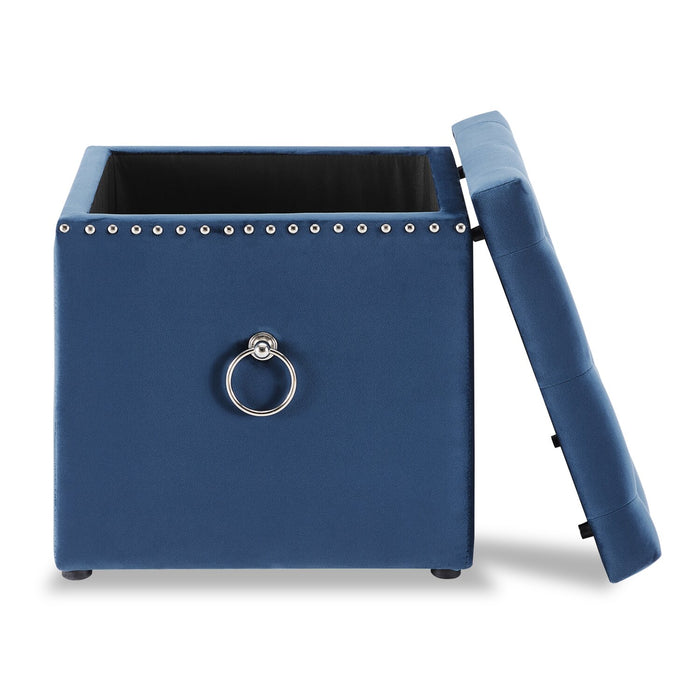 Yukon Square Velvet Storage Ottoman - Navy