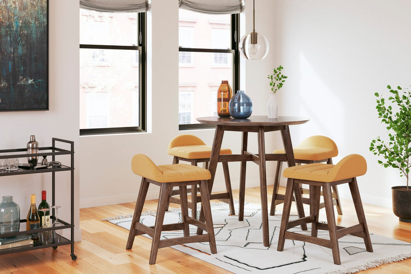 Jovi Counter-Height Stool with Linen-Look Fabric, 24\"H, Wood - Mustard 