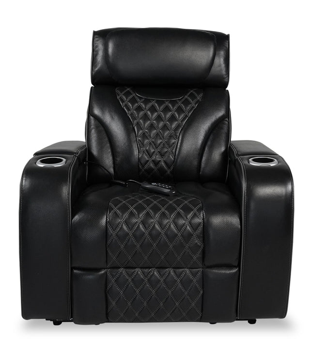 Elite Genuine Leather Power Recliner with Massage Function - Black