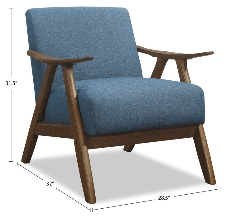 Kyra 28.5\" Linen-Look Fabric Accent Chair with Curved Arms and Wood Frame - Blue 