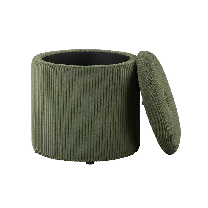 Saskatoon 17\" Round Corduroy Storage Ottoman - Green