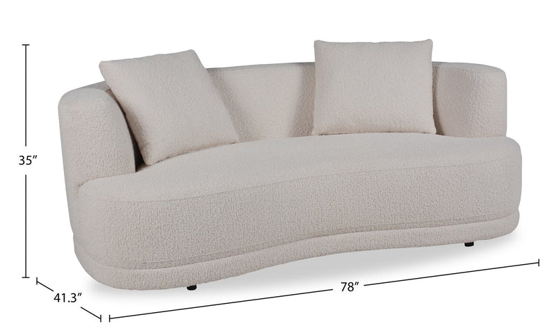 Moon 78\" Fabric Curved Loveseat with Accent Pillows - Wooly Almond White 