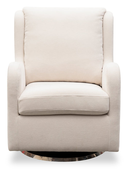 Ellie 29\" Beige Linen-Look Fabric Swivel Glider Accent Chair with Wingback and Recessed Arms 