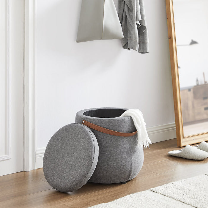 Vancouver Round Fabric Storage Ottoman - Grey