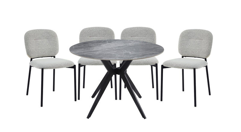 Luka Dining Table with Sintered Stone Top, Metal Base - 43.5\"W Round – White