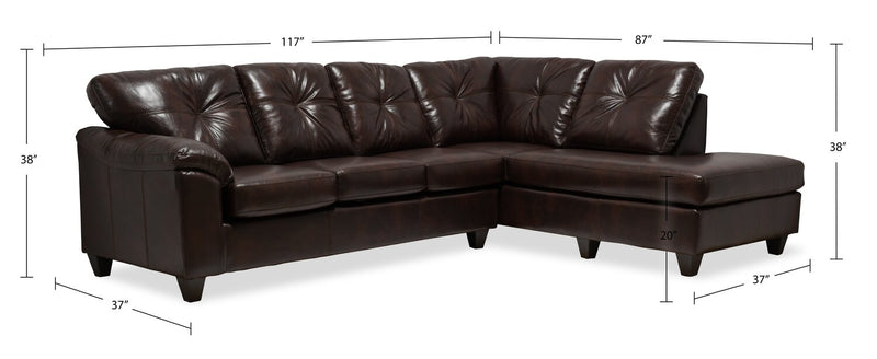 Made in Canada Addison 2-Piece Right-Facing Leather-Look Fabric Sectional with Removable Seat Cushions - Brown 