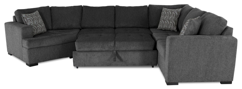 Legend 4-Piece Left-Facing Chenille Cuddler Sleeper Sectional - Pepper