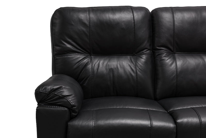 Canadian Made Dawson 87\" Genuine Leather Power Reclining Sofa with USB Port and Accent Pillows - Black