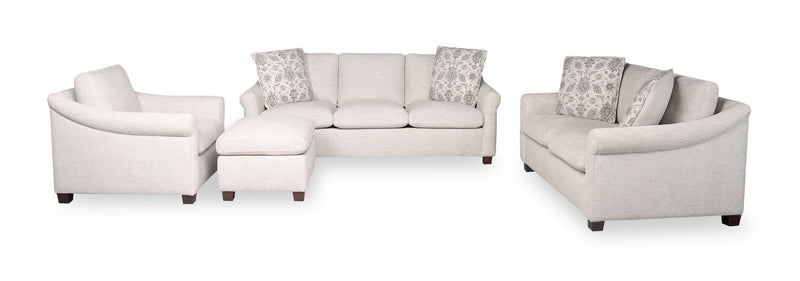 Mallie 36\" Shell White Chenille Fabric Chair with Rolled Arms and Wood Legs