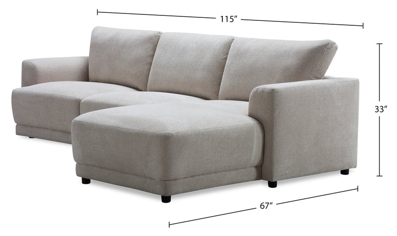 Voyage Modular 3-Piece Right-Facing Fabric Sectional with Removable Back Cushions – Beige