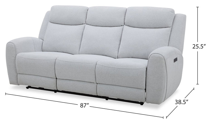 Reign 87\" Bronco Stone Grey Fabric Power Reclining Sofa with USB Port