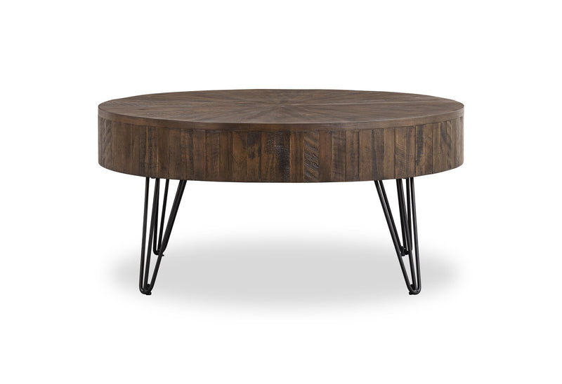 Sol 38” Rustic Round Solid Pine Wood Coffee Table - Brown