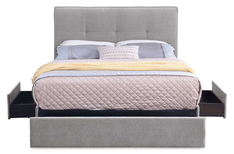 Amos Grey Upholstered Storage Bed with Tufted Headboard - Full
