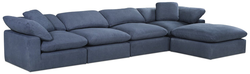 Eclipse 5-Piece Linen-Look Fabric Modular Sectional with Ottoman - Navy