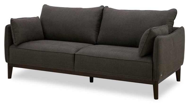Cindy Crawford Home Gena 78.7\" Linen-Look Fabric Condo Size Sofa with Removable Back Cushions - Charcoal Grey 